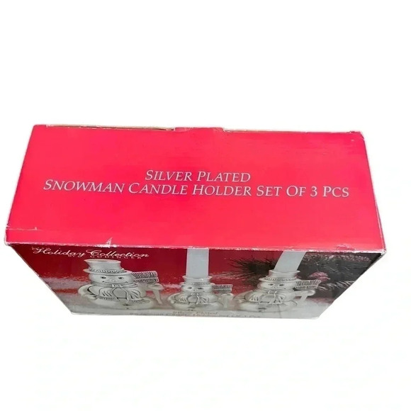 Godinger Holiday Collection Silver Plated Christmas Snowman Candle Holders Set - Picture 12 of 14